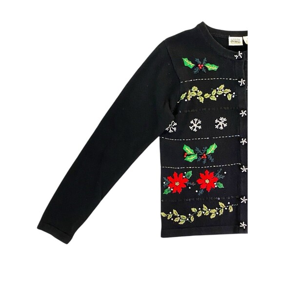 VTG Christmas Cardigan Sweater Medium Jason Maxwell Beaded Snowflakes Poinsettia - Picture 13 of 13